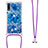 Funda Silicona Carcasa Goma Bling-Bling con Acollador Cordon Lanyard S02 para Samsung Galaxy A7 (2018) A750 Azul