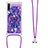 Funda Silicona Carcasa Goma Bling-Bling con Acollador Cordon Lanyard S02 para Samsung Galaxy A7 (2018) A750 Morado