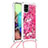 Funda Silicona Carcasa Goma Bling-Bling con Acollador Cordon Lanyard S02 para Samsung Galaxy A71 4G A715 Rosa Roja