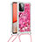 Funda Silicona Carcasa Goma Bling-Bling con Acollador Cordon Lanyard S02 para Samsung Galaxy A72 4G Rosa Roja