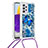 Funda Silicona Carcasa Goma Bling-Bling con Acollador Cordon Lanyard S02 para Samsung Galaxy A73 5G Azul