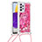 Funda Silicona Carcasa Goma Bling-Bling con Acollador Cordon Lanyard S02 para Samsung Galaxy A73 5G Rosa Roja