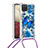 Funda Silicona Carcasa Goma Bling-Bling con Acollador Cordon Lanyard S02 para Samsung Galaxy F12 Azul