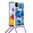 Funda Silicona Carcasa Goma Bling-Bling con Acollador Cordon Lanyard S02 para Samsung Galaxy F42 5G Azul