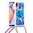 Funda Silicona Carcasa Goma Bling-Bling con Acollador Cordon Lanyard S02 para Samsung Galaxy M01s Azul