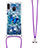 Funda Silicona Carcasa Goma Bling-Bling con Acollador Cordon Lanyard S02 para Samsung Galaxy M20 Azul