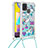 Funda Silicona Carcasa Goma Bling-Bling con Acollador Cordon Lanyard S02 para Samsung Galaxy M21s Azul Cielo