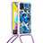 Funda Silicona Carcasa Goma Bling-Bling con Acollador Cordon Lanyard S02 para Samsung Galaxy M31 Prime Edition Azul