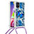 Funda Silicona Carcasa Goma Bling-Bling con Acollador Cordon Lanyard S02 para Samsung Galaxy M51 Azul