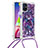 Funda Silicona Carcasa Goma Bling-Bling con Acollador Cordon Lanyard S02 para Samsung Galaxy M51 Morado