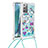 Funda Silicona Carcasa Goma Bling-Bling con Acollador Cordon Lanyard S02 para Samsung Galaxy Note 20 5G Azul Cielo