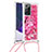 Funda Silicona Carcasa Goma Bling-Bling con Acollador Cordon Lanyard S02 para Samsung Galaxy Note 20 Ultra 5G Rosa Roja