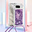 Funda Silicona Carcasa Goma Bling-Bling con Acollador Cordon Lanyard S03 para Google Pixel 8 5G Morado