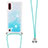 Funda Silicona Carcasa Goma Bling-Bling con Acollador Cordon Lanyard S03 para Samsung Galaxy A01 SM-A015 Azul Cielo