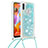 Funda Silicona Carcasa Goma Bling-Bling con Acollador Cordon Lanyard S03 para Samsung Galaxy A11 Azul Cielo