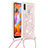 Funda Silicona Carcasa Goma Bling-Bling con Acollador Cordon Lanyard S03 para Samsung Galaxy A11 Rosa