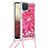 Funda Silicona Carcasa Goma Bling-Bling con Acollador Cordon Lanyard S03 para Samsung Galaxy A12 5G Rosa Roja