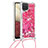 Funda Silicona Carcasa Goma Bling-Bling con Acollador Cordon Lanyard S03 para Samsung Galaxy A12 Nacho Rosa Roja