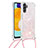 Funda Silicona Carcasa Goma Bling-Bling con Acollador Cordon Lanyard S03 para Samsung Galaxy A13 5G Rosa