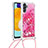 Funda Silicona Carcasa Goma Bling-Bling con Acollador Cordon Lanyard S03 para Samsung Galaxy A13 5G Rosa Roja