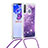 Funda Silicona Carcasa Goma Bling-Bling con Acollador Cordon Lanyard S03 para Samsung Galaxy A21 European Morado