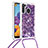 Funda Silicona Carcasa Goma Bling-Bling con Acollador Cordon Lanyard S03 para Samsung Galaxy A21 Morado