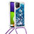 Funda Silicona Carcasa Goma Bling-Bling con Acollador Cordon Lanyard S03 para Samsung Galaxy A22 4G Azul