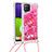 Funda Silicona Carcasa Goma Bling-Bling con Acollador Cordon Lanyard S03 para Samsung Galaxy A22 4G Rosa Roja