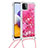 Funda Silicona Carcasa Goma Bling-Bling con Acollador Cordon Lanyard S03 para Samsung Galaxy A22s 5G Rosa Roja