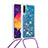 Funda Silicona Carcasa Goma Bling-Bling con Acollador Cordon Lanyard S03 para Samsung Galaxy A30S Azul