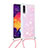 Funda Silicona Carcasa Goma Bling-Bling con Acollador Cordon Lanyard S03 para Samsung Galaxy A30S Rosa