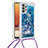 Funda Silicona Carcasa Goma Bling-Bling con Acollador Cordon Lanyard S03 para Samsung Galaxy A32 5G Azul