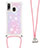 Funda Silicona Carcasa Goma Bling-Bling con Acollador Cordon Lanyard S03 para Samsung Galaxy A40 Rosa