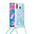 Funda Silicona Carcasa Goma Bling-Bling con Acollador Cordon Lanyard S03 para Samsung Galaxy A40s Azul Cielo