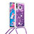 Funda Silicona Carcasa Goma Bling-Bling con Acollador Cordon Lanyard S03 para Samsung Galaxy A40s Morado