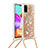 Funda Silicona Carcasa Goma Bling-Bling con Acollador Cordon Lanyard S03 para Samsung Galaxy A41 Oro