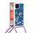 Funda Silicona Carcasa Goma Bling-Bling con Acollador Cordon Lanyard S03 para Samsung Galaxy A42 5G Azul