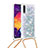 Funda Silicona Carcasa Goma Bling-Bling con Acollador Cordon Lanyard S03 para Samsung Galaxy A50S Plata
