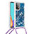 Funda Silicona Carcasa Goma Bling-Bling con Acollador Cordon Lanyard S03 para Samsung Galaxy A52 4G Azul