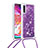 Funda Silicona Carcasa Goma Bling-Bling con Acollador Cordon Lanyard S03 para Samsung Galaxy A70 Morado