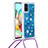 Funda Silicona Carcasa Goma Bling-Bling con Acollador Cordon Lanyard S03 para Samsung Galaxy A71 4G A715 Azul