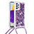 Funda Silicona Carcasa Goma Bling-Bling con Acollador Cordon Lanyard S03 para Samsung Galaxy A73 5G Morado