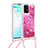 Funda Silicona Carcasa Goma Bling-Bling con Acollador Cordon Lanyard S03 para Samsung Galaxy A91 Rosa Roja