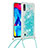 Funda Silicona Carcasa Goma Bling-Bling con Acollador Cordon Lanyard S03 para Samsung Galaxy M10 Azul Cielo