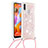 Funda Silicona Carcasa Goma Bling-Bling con Acollador Cordon Lanyard S03 para Samsung Galaxy M11 Rosa