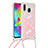 Funda Silicona Carcasa Goma Bling-Bling con Acollador Cordon Lanyard S03 para Samsung Galaxy M20 Rosa