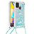 Funda Silicona Carcasa Goma Bling-Bling con Acollador Cordon Lanyard S03 para Samsung Galaxy M21s Azul Cielo