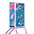 Funda Silicona Carcasa Goma Bling-Bling con Acollador Cordon Lanyard S03 para Samsung Galaxy M30 Azul