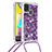 Funda Silicona Carcasa Goma Bling-Bling con Acollador Cordon Lanyard S03 para Samsung Galaxy M31 Prime Edition Morado