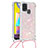 Funda Silicona Carcasa Goma Bling-Bling con Acollador Cordon Lanyard S03 para Samsung Galaxy M31 Prime Edition Rosa